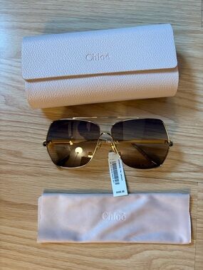 NWT- Chloe Gold Sunglasses with Purple Gradient Lenses